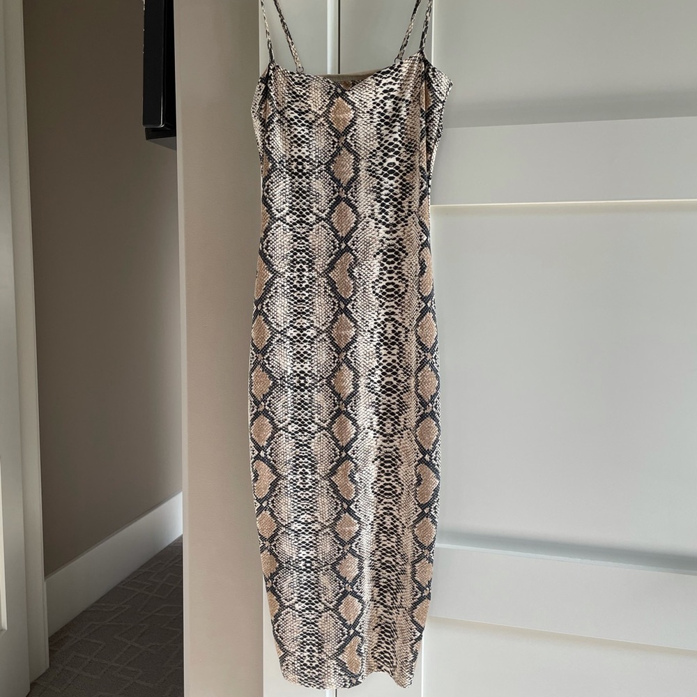 snakeprint midi dress